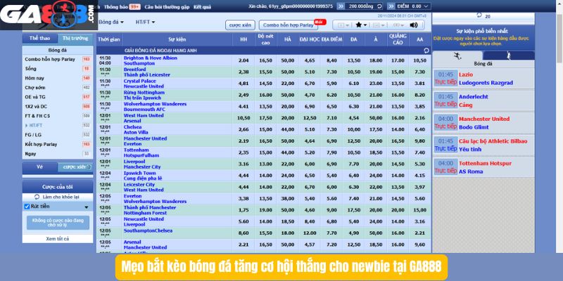 Mẹo bắt kèo bóng đá tăng cơ hội thắng cho newbie tại GA888
