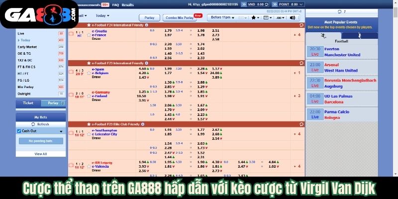 Cược thể thao trên GA888 hấp dẫn với kèo cược từ Virgil Van Dijk